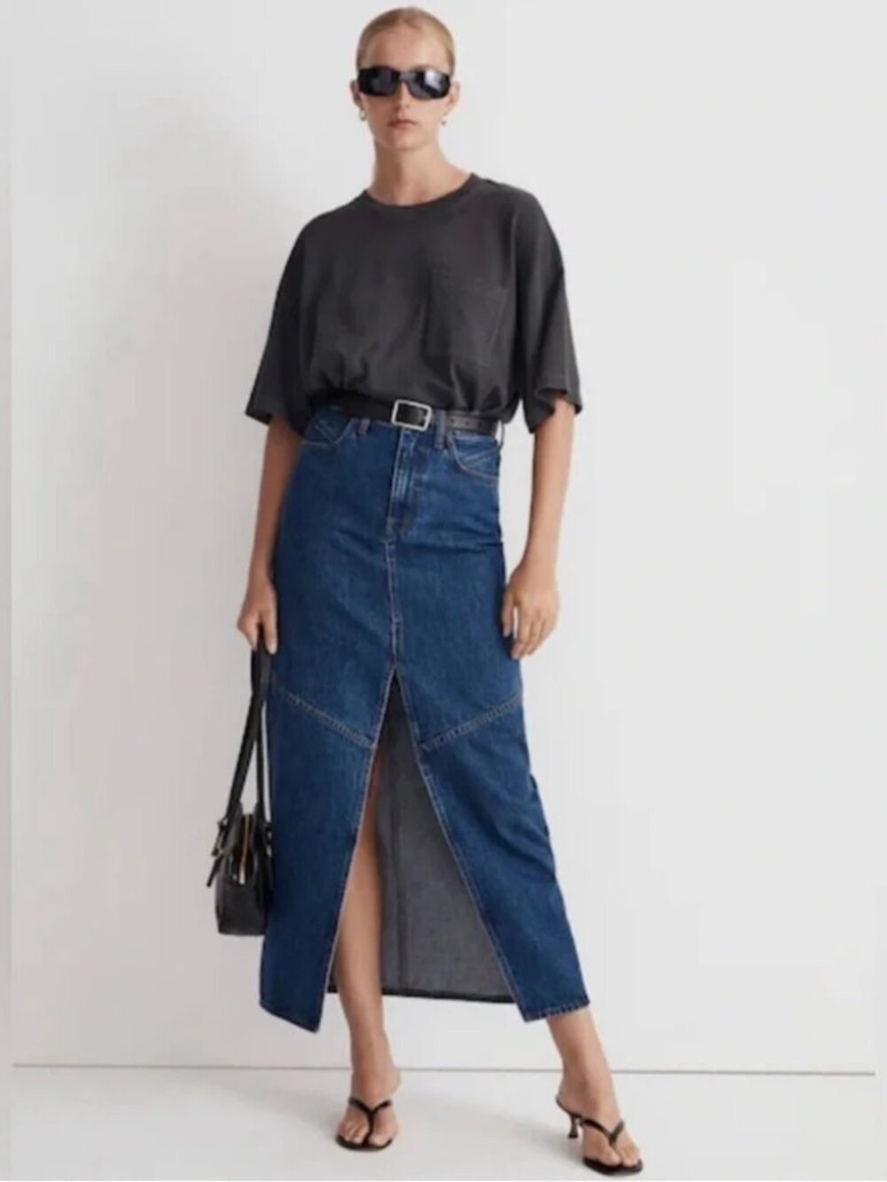 Madewell Denim Mid-Rise Maxi Skirt Size 32 Pineland Wash 90s Cotton Front Slit